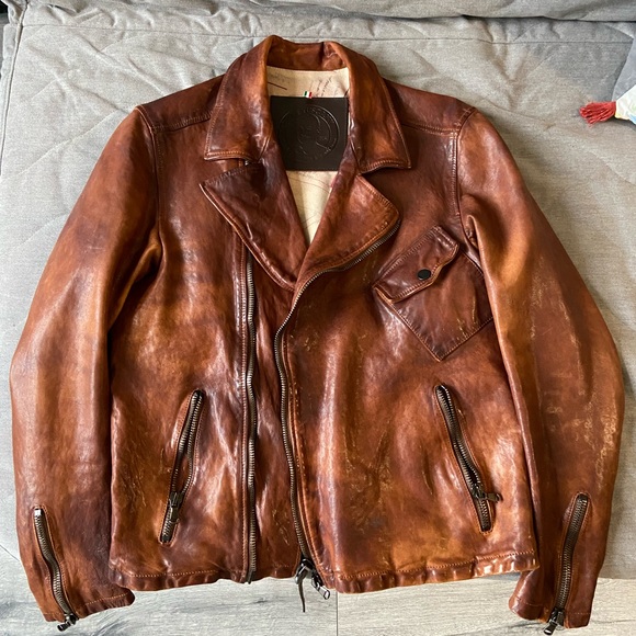 Italian’s luxury Leather Biker Jacket - Color Brown, Brand: Maledetti Toscani. - Picture 4 of 9